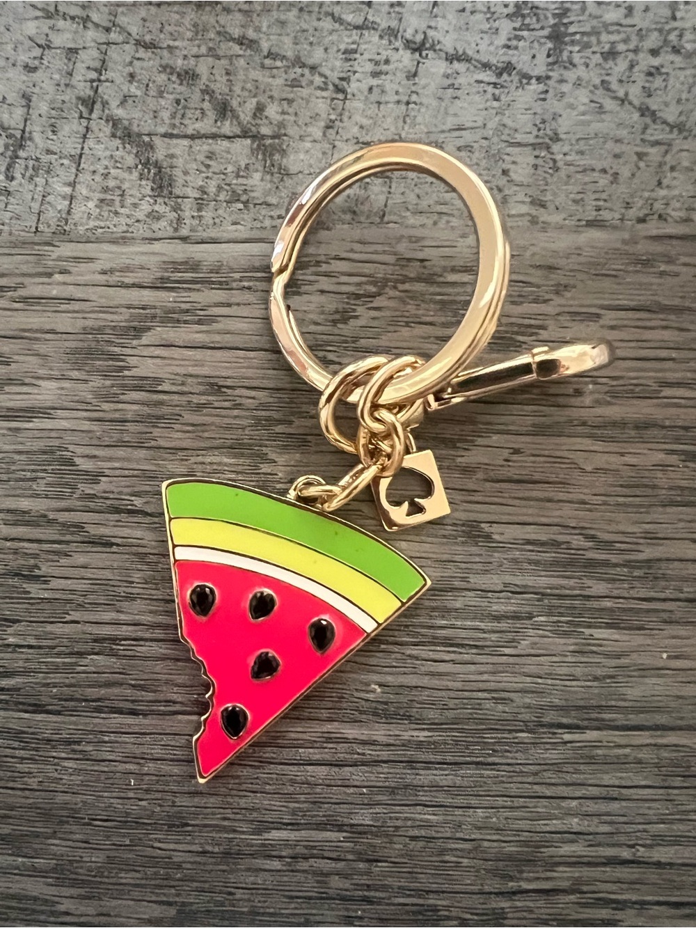 Kate Spade Gold Watermelon Slice Keychain - Pink & Green Charm